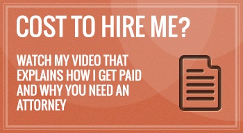 Small notepad logo indented in right with the header title that says "Cost To Hire Me? Watch My Video That Explains How I Get Paid and Why You Need an Attorney" with a brown background and that is discussed by Albuquerque personal injury lawyer.